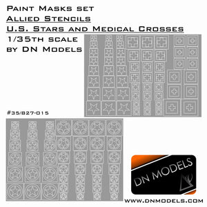 Paint Masks 1/35 WWII Allied US Stars and Medical Crosses Stencil for Vehicles and Tanks (DN Models)