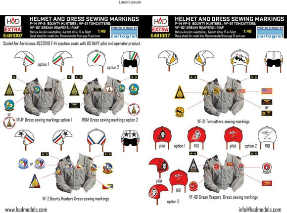 Helmets & Military Dress Sewing Markings (VF-2, VF-31, VF-101, IRIAF) (Had Models)