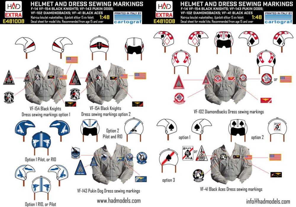 Helmets & Military Dress Sewing Markings (VF-154, VF-143, VF-102, VF-41)