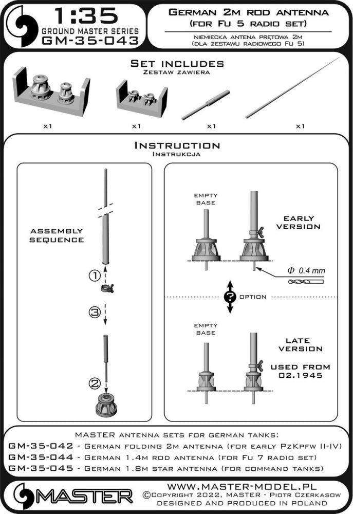 German WWII 2m Rod Antenna (For Fu 5 Radio Set) – Armored Track Model