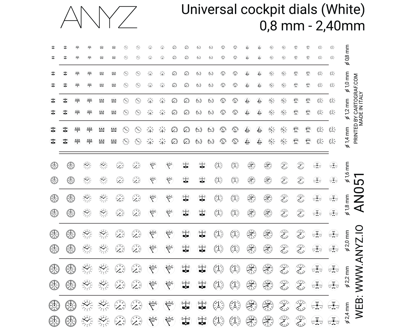 Universal Cockpit Dials (White) 0.8mm-2.40mm
