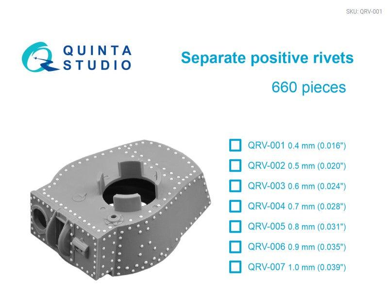 Separate positive rivets, 0.4mm (0.016"), 660 pcs