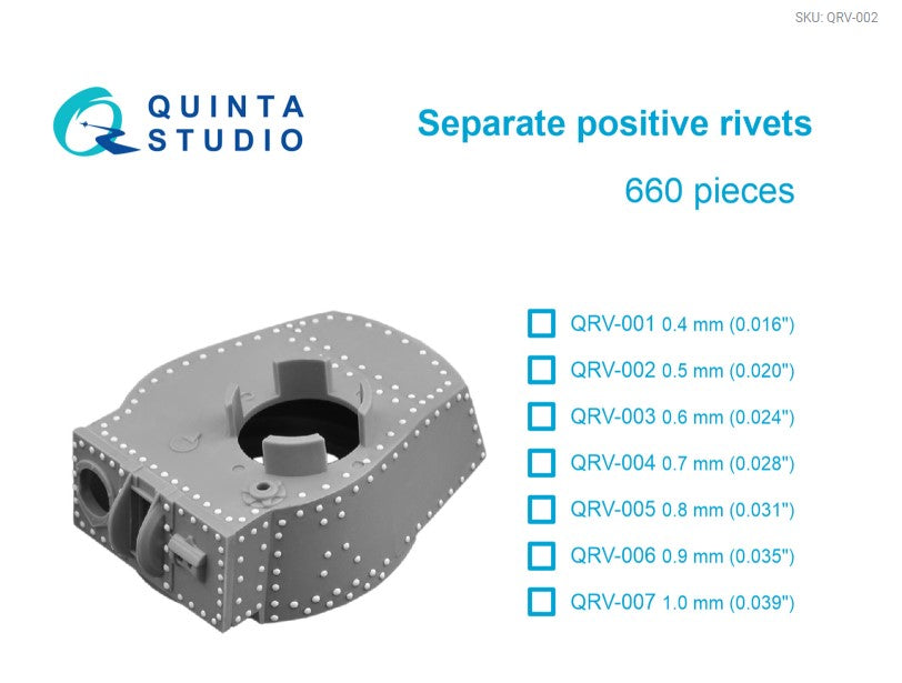 Separate positive rivets, 0.5mm (0.020"), 660 pcs