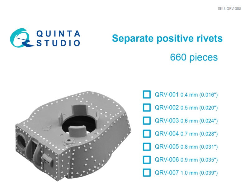 Separate positive rivets, 0.8mm (0.031"), 660 pcs