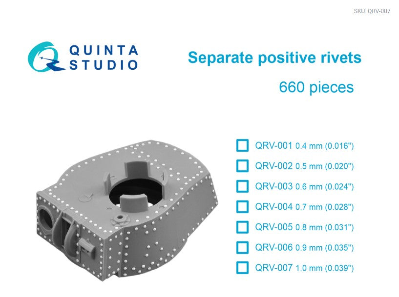 Separate positive rivets, 1.0mm (0.039"), 660 pcs