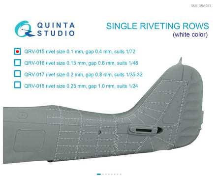 Single riveting rows (rivet size 0.10 mm, gap 0.4 mm, suits 1/72 scale), White color, total length 6.7 m/22 ft
