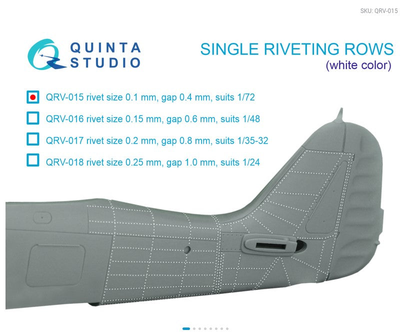 Single riveting rows (rivet size 0.10 mm, gap 0.4 mm, suits 1/72 scale), White color, total length 6.7 m/22 ft