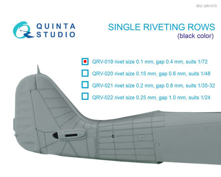Single riveting rows (rivet size 0.10 mm, gap 0.4 mm, suits 1/72 scale), Black color, total length 6.7 m/22 ft