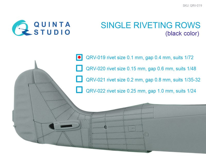 Single riveting rows (rivet size 0.10 mm, gap 0.4 mm, suits 1/72 scale), Black color, total length 6.7 m/22 ft
