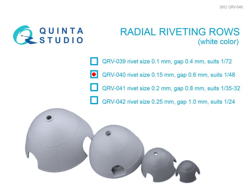 Radial riveting rows (rivet size 0.15 mm, gap 0.6 mm, suits 1/48), White color